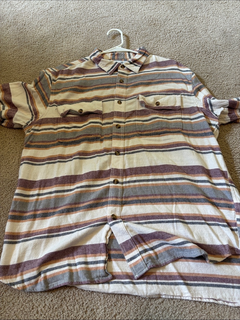 Old Navy Flannel Button-Up Shirt in Cream, Brown & Gray Stripes